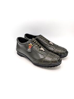 Los Altos Mens Ostrich Leg Casual Sneakers 9.5 EE Olive Green Exotic Shoes NIB